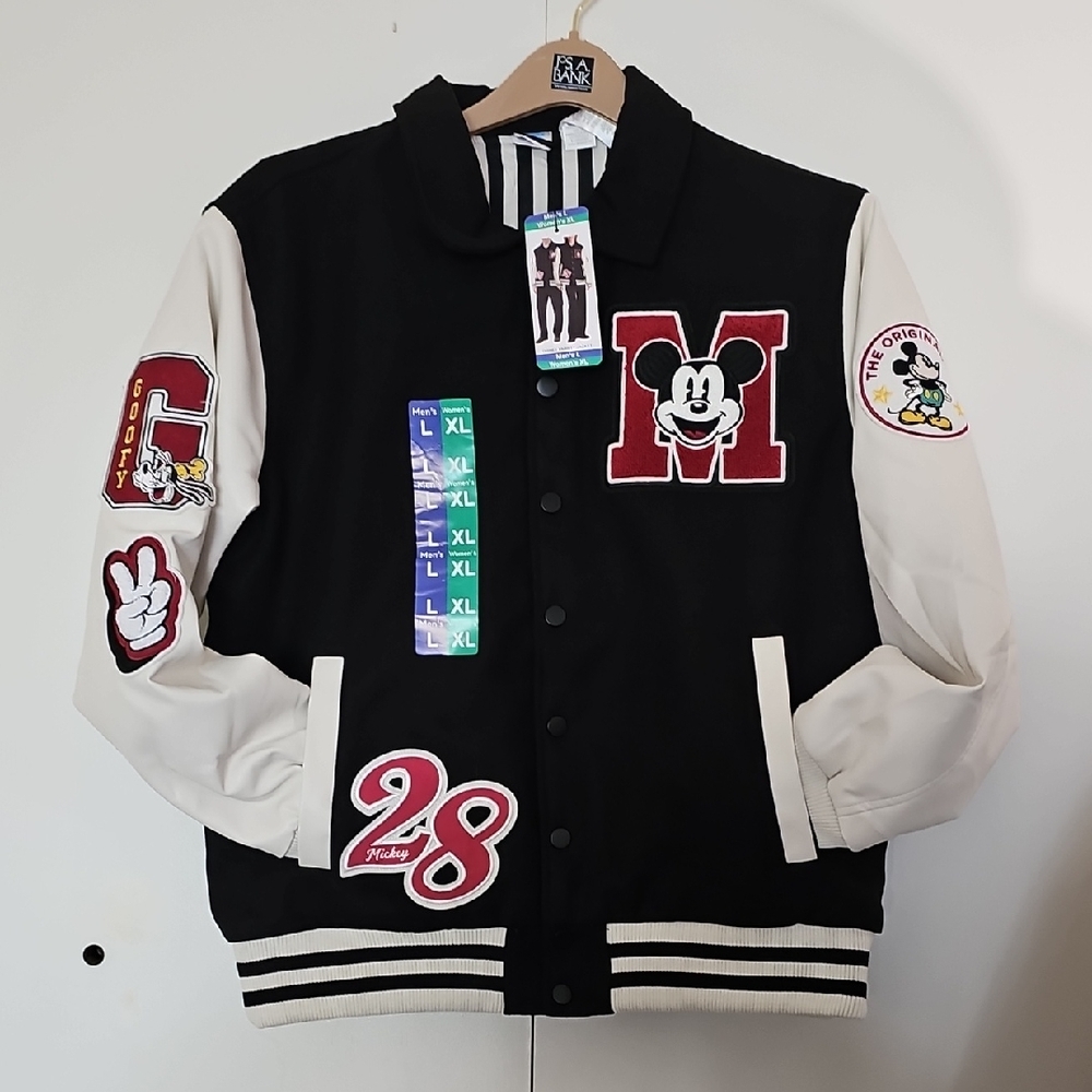Disney Black and White Varsity Jacket with Red Patch